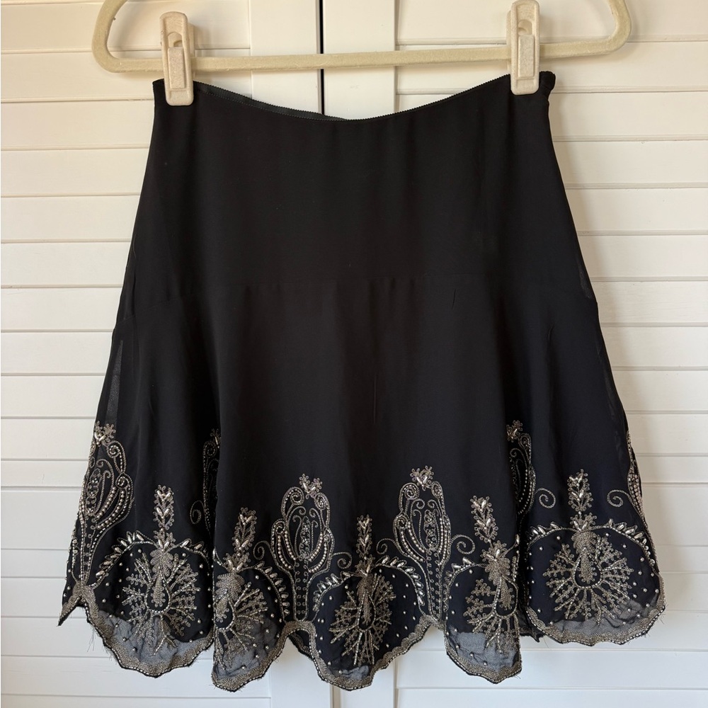 RALPH LAUREN Black Label Embroidered Georgette A-line Miniskirt